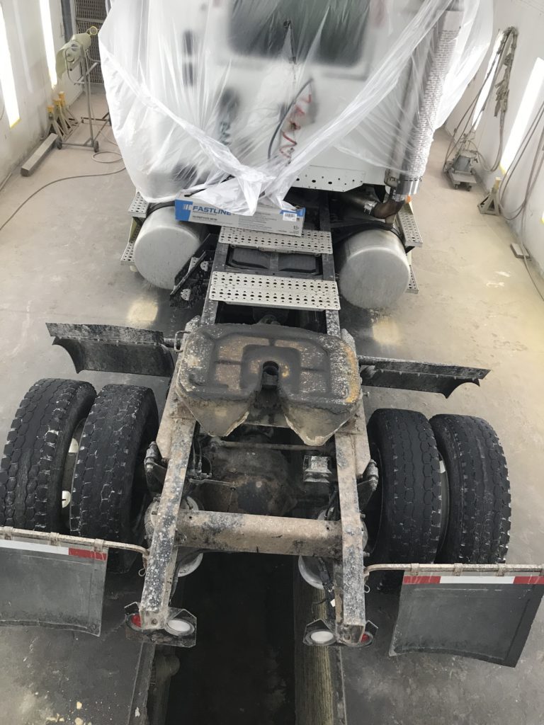 top view of the white truck's back