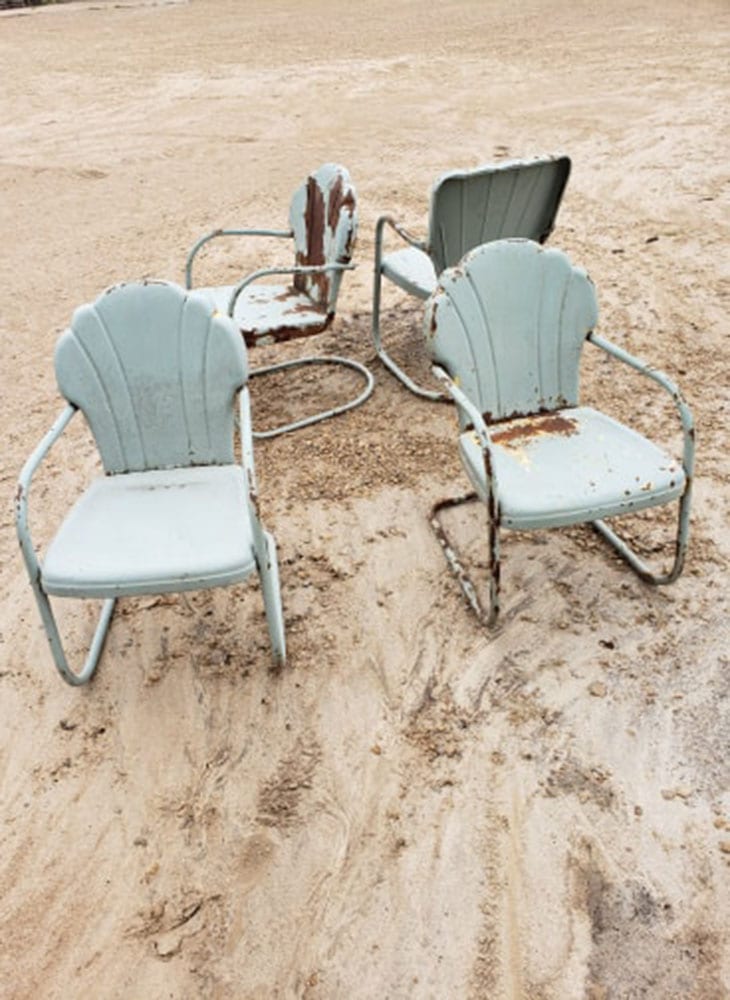 rusty teal chairs